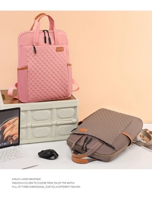 Détails des sacs à dos d'affaires en nylon imperméable rose et marron avec matelassage