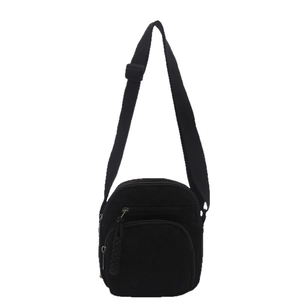 Minimalist black corduroy crossbody bag with adjustable wide strap for casual daily use