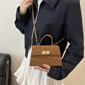 Vintage Leopard Print Synthetic Leather Shoulder Bag For Women Fashion Twist Lock Crossbody Bag Small Square Satchel Handbag