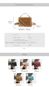 Detail view of mini crossbody bag showing dimensions 18x12x6cm and tassel lock