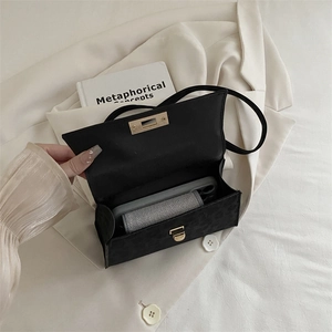 Minimalist black leopard print crossbody bag with golden twist lock for women