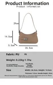Detailed view of light brown PU leather hobo bag with dimensions and silver buckle