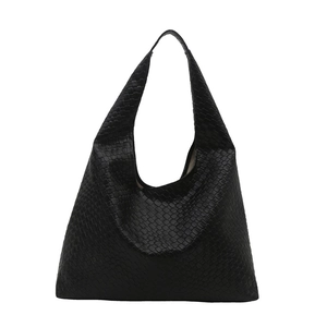 Grand sac fourre-tout hobo en cuir tressé noir avec poignée intégrée pour femme