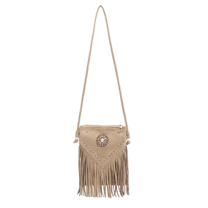 Borsa a tracolla bohémien kaki con lunghe nappe e dettagli di borchie vintage