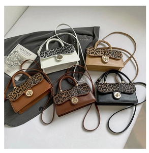 Multiple colors of stylish leopard print square crossbody bags with metal twist locks