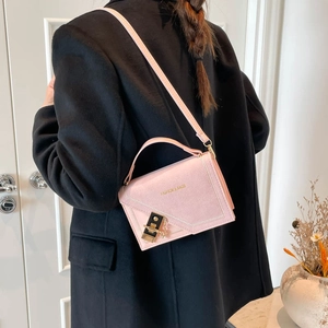 Retro Synthetic Leather Women Shoulder Bag With Metal Lock Chain Stitching Fashion Square Crossbody Bag For Daily Use