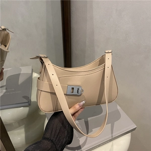 Women Minimalist PU Leather Underarm Hobo Bag Urban Solid Color Large Capacity Shoulder Bag With Metal Buckle Handbag