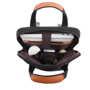 Sac à dos noir en tissu Oxford avec poignée en cuir et compartiment rembourré pour ordinateur portable