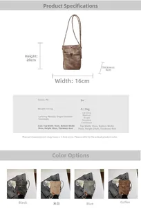 Spécifications de taille et sélection de couleurs du petit sac en toile minimaliste