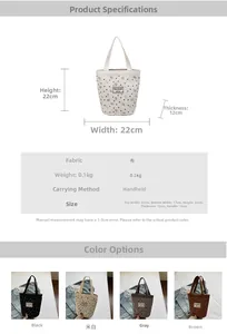 Detailed size specifications of the corduroy strawberry print tote bag with dimensions