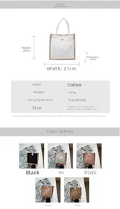 Size specifications and product details for the lace linen tote bag with button closure