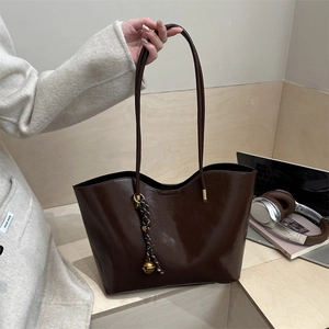 Women's Large Capacity PU Leather Tote Bag Oil Wax Finish Commute Shoulder Handbag Solid Color Stitching Work Purse