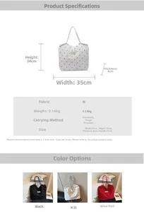 Detailed size guide and specifications for large polka dot mesh drawstring tote bag