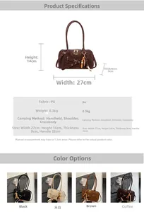 Detailed size chart and specifications for the retro PU leather Boston handbag with dimensions