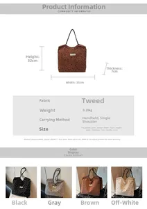 Detail showing dimensions and four colors of corduroy tote bags with dotted texture