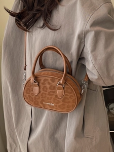 Retro Leopard Print PU Leather Boston Shoulder Bag Small Round Cylinder Handbag Crossbody Bowling Bag For Women Fashion Daily Matching