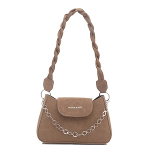 Retro bruine crossbodytas met geweven riem en zilveren bloemketting decoratie