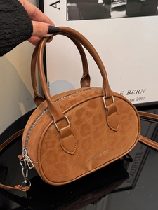 Brown matte Boston handbag for women with dual top handles and long crossbody strap