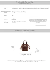 Detailed size parameters of leopard print mini bag with gold rivets and pearl chain strap