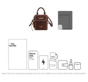 Detail view of leopard print crossbody bag showing interior capacity for phone and cosmetics