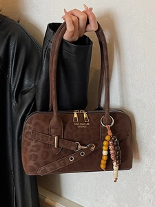 Fashion Retro Women Underarm Bag PU Leather Leopard Print Shoulder Bag With Beaded Pendant Classic Versatile Casual Square Handbag