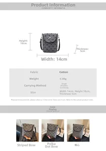 Detailed size chart and specifications of the gray bow knot mini crossbody phone bag