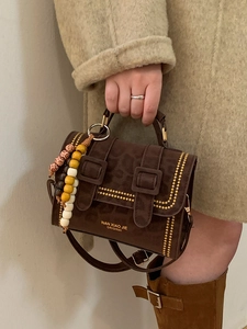 Vintage Leopard Print PU Leather Crossbody Bag For Women With Rivets Beaded Charm Fashion Retro Square Shoulder Handbag