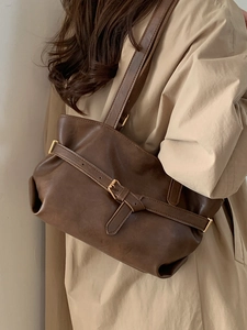 Women's Vintage PU Leather Shoulder Bag Retro Gold Buckle Underarm Tote Bag Stylish Versatile Daily Handbag For Lady