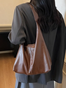 Vintage PU Leather Large Capacity Tote Bag For Women Minimalist Commuter Shoulder Bag Hobo Handbag Retro Stitching Design