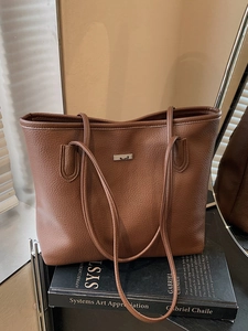 Grand Sac Cabas Femme en Cuir PU Motif Litchi Sac à Main d'Épaule Minimaliste Sac de Rangement Quotidien Urbain