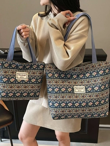 Ethnic bohemian canvas tote bags in large and small sizes with geometric patterns