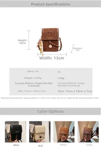 Detail of leopard print crossbody phone bag with tassel charm and size dimensions
