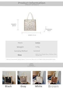 Spécifications de taille et options de couleur pour le sac à déjeuner en lin imprimé