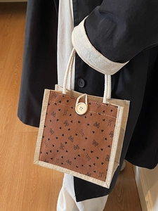 Sac fourre-tout en lin imprimé papillon avec anses en corde pour le déjeuner