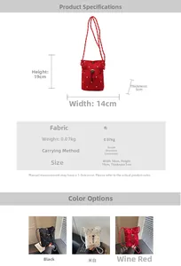Size chart for polka dot crossbody bag measuring 14x19x5cm in multiple colors
