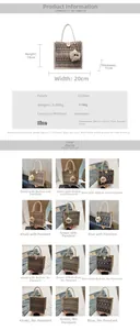 Detailed size specifications and material chart for ethnic pattern linen tote bag