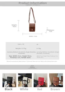 Detailed size chart and specifications for the woven PU leather crossbody phone bag