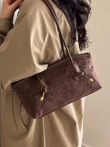 Large leopard print tote bag for women with premium suede texture and gold accents