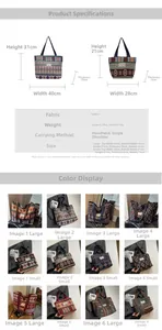 Detailed size guide chart for large and small vintage canvas bucket tote bags