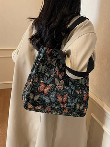 Ethnic style butterfly jacquard tote bag with large capacity and stylish woven patterns