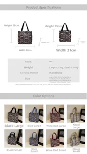 Size chart and color display for ethnic style tote bags in large and small sizes
