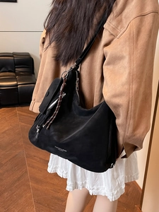 Vintage Große Kapazität PU Leder Hobo Schultertasche Für Damen Einfarbig Retro Pendeln Umhängetasche Mit Abnehmbarer Tasche