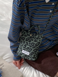 Fashionable green leopard print canvas mini crossbody bag with top handles and strap