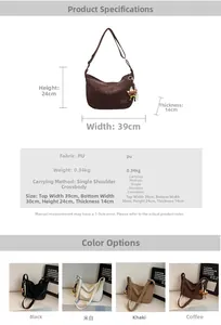 Spécifications de taille et comparaison des couleurs pour le sac bandoulière lune