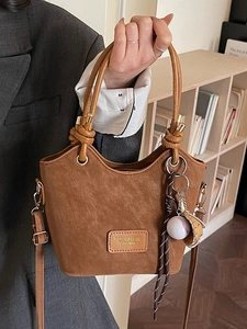 Niche Design PU Leather Bucket Bag For Women Fashion Shoulder Crossbody Handbag With Baseball Pendant Versatile Daily Purse