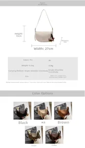 Detailed size specifications for minimalist PU crescent bag with 27cm width and 15cm height