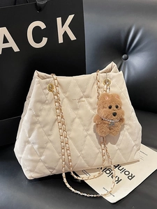 Large Capacity Tote Bag Women Quilted Argyle PU Leather Shoulder Bag Chain Strap Casual Urban Fashion Handbag For Daily Work