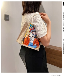 Detail of canvas lunch bag featuring traditional Chinese opera character illustration