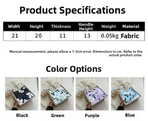 Tableau des tailles et choix de couleurs pour sacs cabas à fleurs avec dimensions