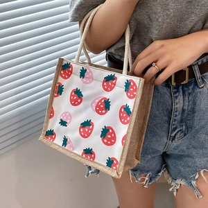 Schattige canvas draagtas met aardbeienprint en dikke touwhandvatten voor dagelijks gebruik